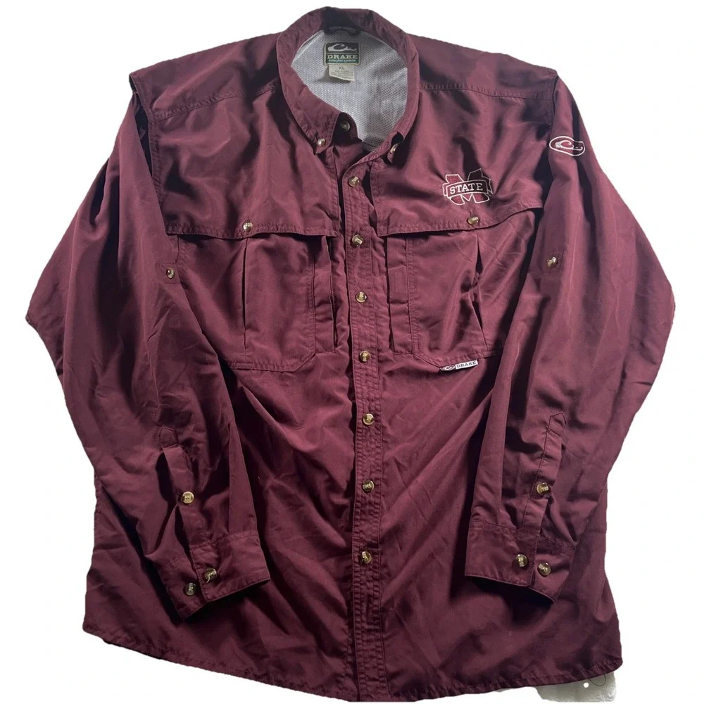 Drake Waterfowl Systems Mississippi State Bulldogs Button Up‎ Shirt size XL Nice